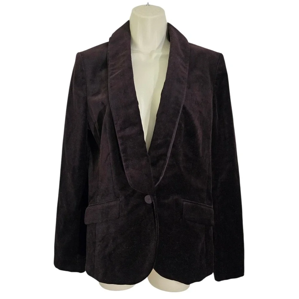 Ann Taylor LOFT Velvet Blazer Jacket Deep Plum Shawl Collar Single Button Size 8